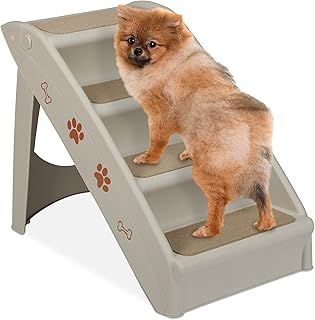 Relaxdays Dog Stairs, 4 Steps, Pets Access Ramp, Climbing Aid Bed, Sofa & Car, Max. 100 kg, 49x39x61 cm, Grey, 49 x 39 x 61 cm