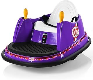 GYMAX 360 Spin Kids Bumper Car, Electric Ride on Toy with Remote Control, Lights, Music and Safety Belt, Children Battery-Powered Vehicle for Indoor Outdoor (Purple)