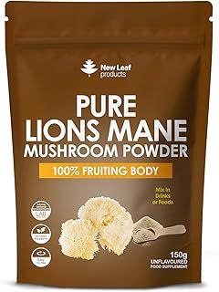 Lions Mane Mushroom Powder - Lions Mane Supplement High Strength 3000mg Mushroom Powder - 100% Fruiting Body Lion's Mane - 60 Servings Lions Mane Powder - Made in The UK by New Leaf