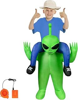 AYBUY Alien Costume, Alien Kidnapping Inflatable Costume Blow up Fancy Dress for Children, Funny Ride-on Halloween Costumes for Halloween Cosplay Masquerade Party, Green