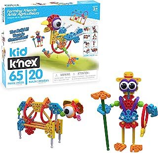 Kid K'NEX | Farmin' Friends 20 Model Building Set | 61 Pieces, Preschool Building Toy, Early Childhood Building Set, Engineering for Kids, STEM Educational Toys for Girls Boys Age 3+ | Basic Fun 85052
