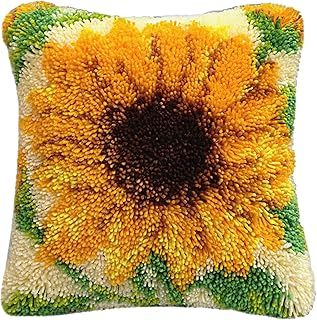 Pluzluce DIY Latch Hook Kits 16x16 inch, Pattern Printed Throw Pillow Case Cushion Cover - Home Decoration Crochet Needlework Crafts with Latch Hook Tool for Kids and Adults (Sunflower)