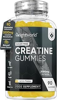 Creatine Gummies for Men & Women - 90 Chewable Creatine Monohydrate Gummies (1 Month Supply) - Natural Lemon Flavoured - Pre Workout Gym Supplement