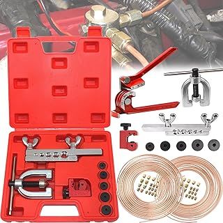 Brake Line Flaring Tool, 7.6m Brake Line Ø 4.75mm + Ø 6.35mm Set Tool Set For Expanding Flaring Tool Brake Lines 32 Screw Connections 8 Connectors 5 Adapters Flaring Tools Brake Line Kit