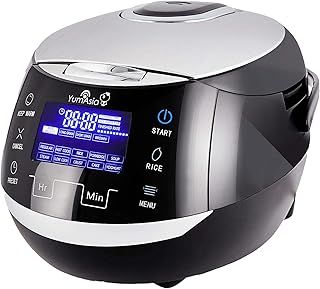 Yum Asia Sakura Rice Cooker with Ceramic Bowl and Advanced Fuzzy Logic (8 cup, 1.5 litre) 6 Rice Cook Functions, 6 Multicook Functions, Motouch LED Display, 220-240V UK/EU Power (Black and Silver)