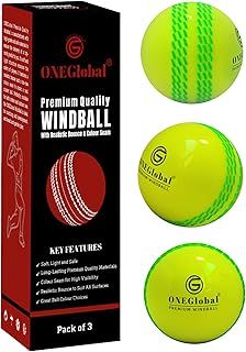 ONEGlobal Premium Windball Soft Cricket Ball | Durable Materials, Realistic Colour Seam, True Bounce & Swing | Wind Ball Cricket Balls for Outdoor & Indoor Practice, Coaching, Garden & Beach Games