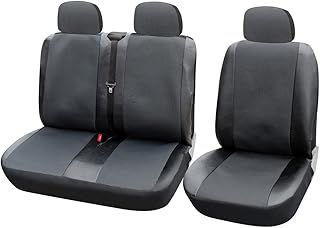 TOYOUN Van Seat Covers Universal Fit Most Vans Trucks Lorry Front Seat Covers Single & Double Car Seat Covers Set Faux Leather Air-bag Compatible Car Seat Protector,Gray
