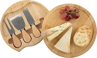 DYANATIC Cheese Board and Knife Set with Hidden Knife Tray – Charcuterie Boards and Serving Tray with Wooden Handle Knives, Forks, and Drawer – Cheese Board Gift Set for Entertaining and Parties
