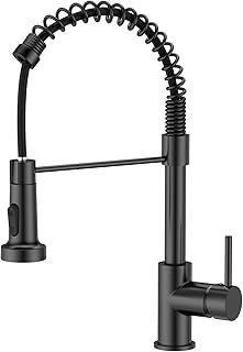 FORIOUS Black Kitchen Tap, Spring Kitchen Sink Mixer Taps, Commercial Faucet Single Handle Lever, High Arc Swivel 360 with 2 Spray Mode