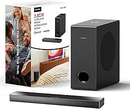 ULTIMEA Sound Bar for TV with Subwoofer, Deep Bass Ultra Slim Soundbar, 2.1ch Soundbar for TV, EQ Adjustable, 160W Bluetooth 5.3 TV Sound Bar, Game Mode Perfect for PC, HDMI ARC/OPT/AUX/USB, Nova S40