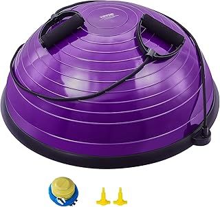 VEVOR Half Exercise Ball Trainer, 23 inch Balance Ball Trainer, 660lbs Stability Ball, Yoga Ball with Resistance Bands & Foot Pump, Strength Fitness Ball for Home Gym, Full Body Workout, Purple