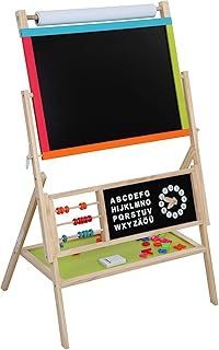 HYGRAD® Wooden Children Kids Easel with Accessories - Clock Abacus Alphabet Chlaks Sponges Magnetic Letters and Numbers