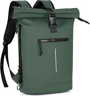 Laptop Backpack, Women's & Men's Roll Top Waterproof Hiking Backpack, Lightweight, 3. Green, L, rolltop laptop backpack