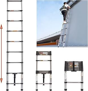 8.5FT/2.6M Multi-Purpose Folding Telescopic Ladder for Decorating Painting Indoor Outdoor,Extendable Portable Loft Ladder with Adjustable Height,Max Load 330lb/150kg