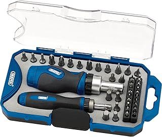 Draper 42 Piece Ratchet Screwdriver Bit Set | Stubby Grip Drivers Hand Tools | DIY and Professional Kit | 1/4" and 20mm Drive Precision Bits | 46479