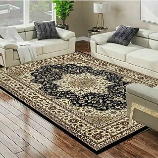 Online Bedding store Area Rugs –luxury modern traditional Area Rugs - Vintage Design carpet for hallway rugs (Black, 120 * 170cm (4 ft x 5 ft 6 inch))