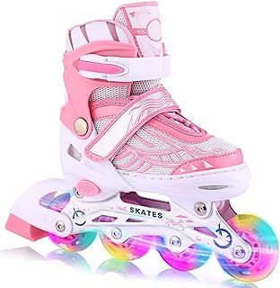 Hikole Inline Skates, Adjustable Roller Skates with All Light Up Wheels 2 Colors and 3 Sizes Inline Skates Blades for Kids Boys Girls Men Women