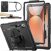 for Samsung Galaxy Tab S10 Ultra Case 14.6 inch, S8/S9 Ultra Case Shockproof Cover with Screen Protector, 360° Rotating Stand/Hand Strap, Pen Holder & Shoulder Strap, Black