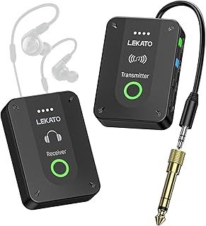 LEKATO MS-02 In-Ear Monitor, 2.4G Stereo/Mono Wireless in Ear Monitor System, Professional Personal Wireless IEM Syetem for Band Rehearsal, Live Performance and Guitar Amplifier