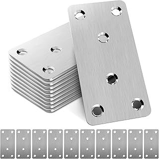10pcs Metal Flat Brackets for Wood, 80 × 40 × 1.75mm Heavy Duty Stainless Steel Mending Plates, Sleeper Brackets for Fence Post and Timber Fixing and Joining
