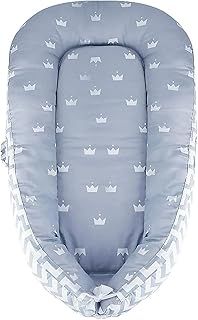Baby Nest for Newborn and Babies,Double Sided,Baby Bassinet for Bed/Lounger/Nest/Pod/Cot Bed/Sleep, Breathable,100% Cotton Hypoallergenic,Portable(Crown Gray)