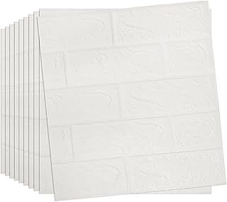 Snewvie 10pcs 3D Wall Panels 38×35cm Brick Wallpaper Self Adhesive DIY Wall Stickers Waterproof PE Foam Panel Wall Tiles for Bedroom Kitchen Living Room Bathroom Home Decor,white