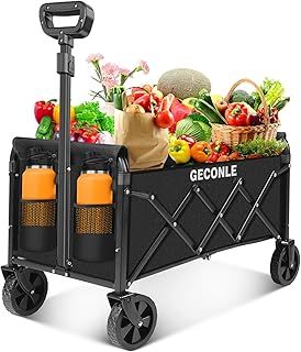 Festival Trolley Folding Trolley Cart with Wheels - Collapsible Foldable Shopping Wagons Carts with Drink Holders for Grocery Outdoor Sports Garden Camping - Patented