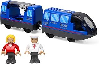 EVERGD Electric Train Set for Kids, Magnetic Martin Battery Powered Powerful Engine Locomotive Train Set Educational RC Train Model for Wooden Track (Blue)