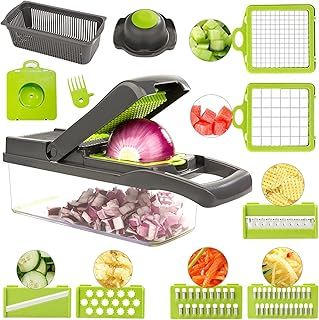 Vegetable Chopper - Newest Design Mandoline Slicer, 15 in 1 Chopper with Adjustable Cutter, Julienne Grater, Clean Brush and Hand Guard