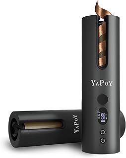 YAPOY Cordless Automatic Hair Curler Rechargeable Auto Curlers with 5 Temps & Timers, Heat Insulation Chamber, LCD Screen, Auto Shut-Off, Suitable for Short & Long Hair Styling - Grey