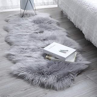 Faux Sheepskin Rugs, Soft Fluffy Faux Chair Cover Hairy Washable Carpet Non Slip Mats for Chair Bed Sofa Floor with Extra Long Wool (gray, 60x160CM)