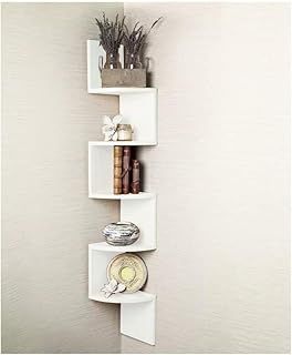 White 5 Tier Corner Shelf, Wall Mount Floating Shelves, Wall Shelves, Zig Zag Display Storage Organiser Shelving Unit, Bookcase Bookshelf for Living Room Bedroom Bathroom Home Office