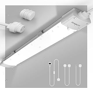 KUKUMAO LED Batten Light 2FT 18W with Plug,6000K 2000LM Linkable Light Tube Light,LED Fluorescent Lights Ceiling Light,IP65 Plug in Ceiling Light Strip,for Garage,Office, Kitchen,Workshop.