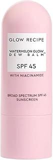 Glow Recipe Roll On Sunscreen Face Stick Dew Balm SPF 45 - Clear Travel Size Sunscreen with Hydrating Hyaluronic Acid & Niacinamide for a Dewy Glow - Non-Comedogenic Formula with No White Cast (.58oz)