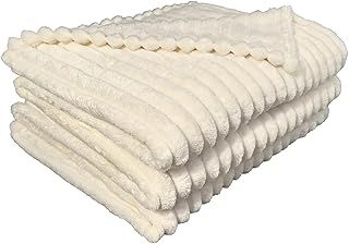 Faux Fur Throws Fluffy Blanket Super Soft Striped Lightweight Striped Touch Luxury Blanket Thick Throws Soft Blankets for Bed, Sofa, Couch Home Décor (Cream, Double (150 x 200 CM))