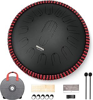 MOOZICA 15 Inch Steel Handpan Tongue Drum - 15 Notes in C Major 432hz Tongue Drum with Octave Overtone Design - Professional Percussion Tongue Drum Instrument with Carrying Bag (C Major, Black)