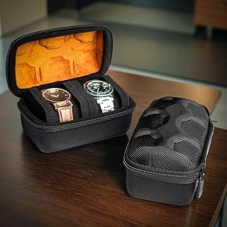 MATGEUT watch travel box, Hard portable 2 Watch Roll Travel Case - Storage Organizer fit large &small watche(brown lining, 2 slots)