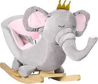 HOMCOM Baby Rocking Horse Plush Ride On Elephant Rocker with Sound Safety Belt Toddler Toy for 18-36 Months