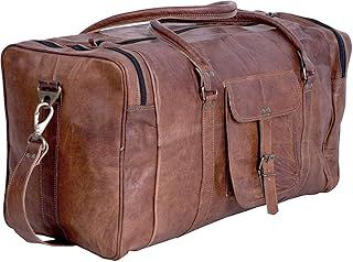 Leather Duffle Bags Large 21 Inch Square Duffel Travel Gym Sports Overnight Weekender Leather Bag for Men and Women by KPL