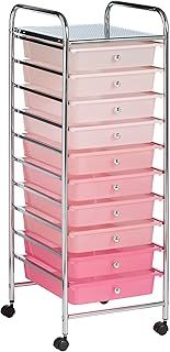 VonHaus Storage Trolley, 10 Drawer Pink Wheeled Makeup Trolley, Durable Storage with Plastic Drawers, Chrome Frame & 360° Wheels, Versatile Organiser for Bedroom, Bathroom, Home Office