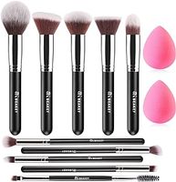 Diversity Make up Brushes 12Pcs Makeup Kit, Premium Synthetic Kabuki Foundation Face Powder Concealers Eyeshadow Blush Brushes Make up Brushes Set, with 2pcs Blender Sponges (Black/Silver)
