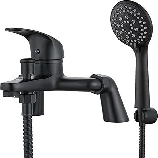 Black Bath Tap, Single Lever Bathroom Shower Tap Round Tub Tap Bathroom Mixer Tap with Shower Attachment