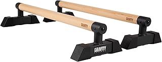 Gravity Fitness Parallettes Bars with Hybrid Wooden Handles, Stable for Calisthenics, Gymnastics, Strength Training, Portable & Lightweight for Home or Commercial Gym