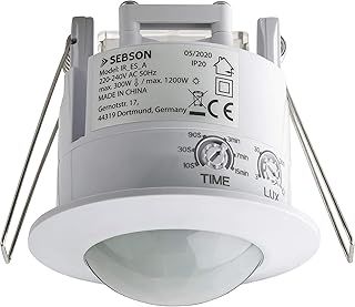 SEBSON PIR Sensor Indoor, Ceiling Flush Mounted, Infrared Motion Sensor, LED Suitable, Range 6m / 360°, max. 1200/300W, IP20, 3-Wire, White
