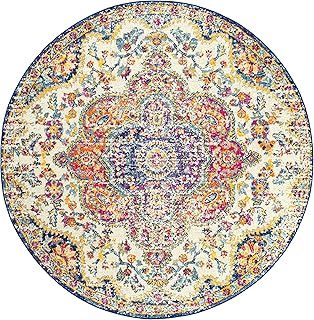 Livabliss Rabat Vintage Rug - Area Rugs Living Room 160 cm, Dining Floor, Kitchen, Traditional Multicoloured Boho Style, Easy Care Pile, Bohemian Large Rug, Fuchsia, Orange and Blue