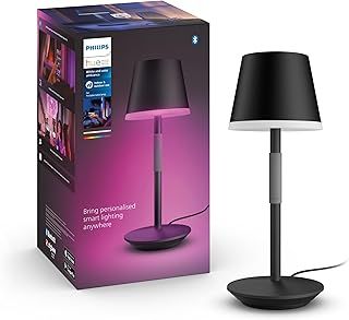 Philips Hue Go Smart Portable Table Lamp [Downlight - Black] White & Colour Ambiance LED with Bluetooth. for Home Indoor Lighting, Bedroom, Livingroom, Diningroom, Office. Works with Alexa