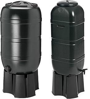 Pluto Packaging 100 Litre or 210 Litre Slim Line Outdoor Rain Water Collector Complete Water Butt With Filler Kit & Lid (100 Litre Water Butt) (LRGSMLB)