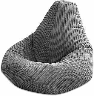 Jumbo Cord Beanbag Chair, Large Plush Jumbo Cord High Back Lounger, Recliner (Grey)