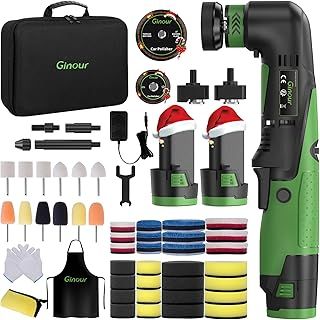 Ginour Cordless Car Polisher, 12V2Ah Batteried Car Buffer Polisher Machine, 6 Speed 2800~5000OPM Mini Polisher Rotary & Dual Action Car Polisher for Car Motorcycle Detailing, Backing Plates 2''/1.2''