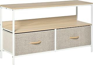 HOMCOM TV Stand Cabinet up to 47-inch, TV Unit with 2 Foldable Linen Drawers, Open Shelf for Living Room, Bedroom, Entertainment Room, Maple Wood Effect